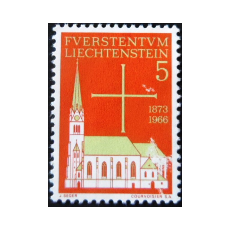 Selo postal de Liechtenstein de 1966 Church Vaduz