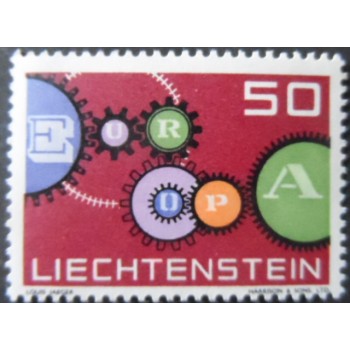 Selo postal de Liechtenstein de 1961 Interlocked Cogwheels