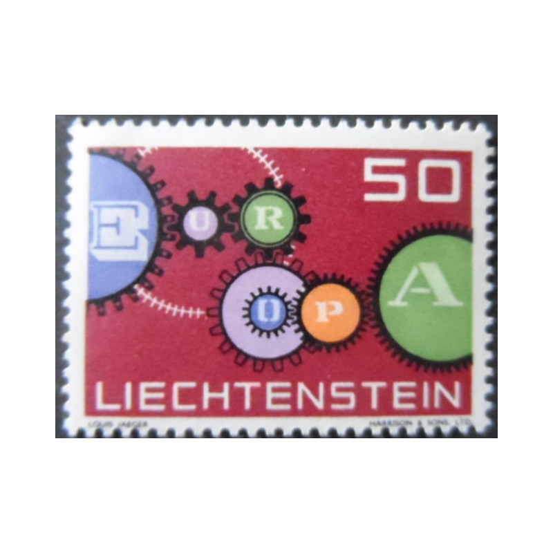 Selo postal de Liechtenstein de 1961 Interlocked Cogwheels