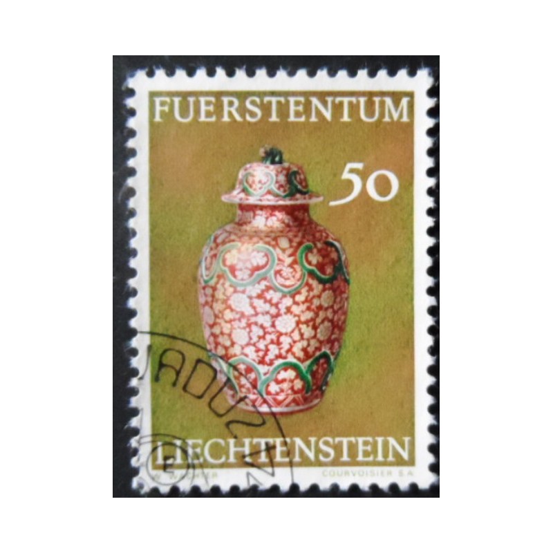 Selo postal de Liechtenstein de 1974 Chinese Vase ± 1740