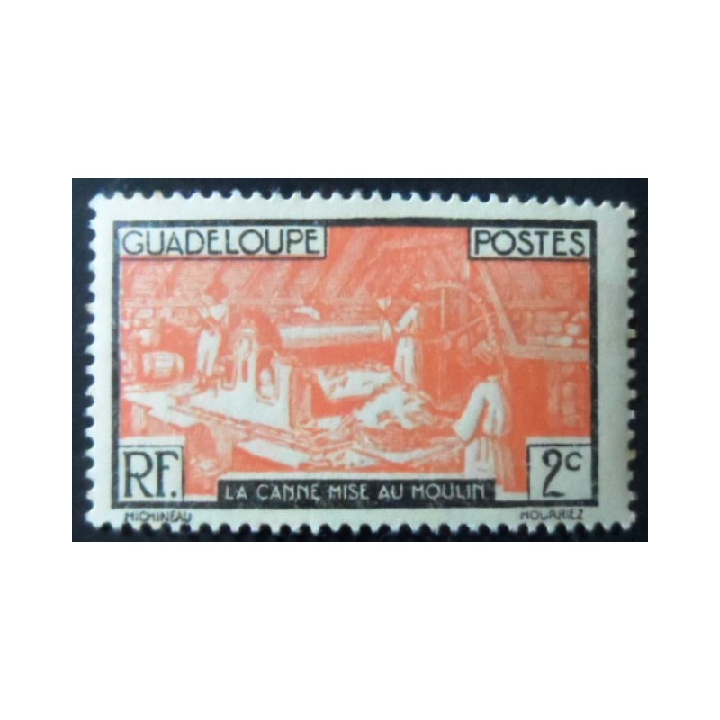 Selo postal de Guadalupe de 1928 Sugar cane in the mill 2
