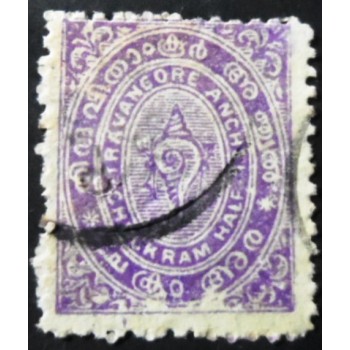 Selo postal do Travancore de 1894 - State Emblem Conch Shell ½ U