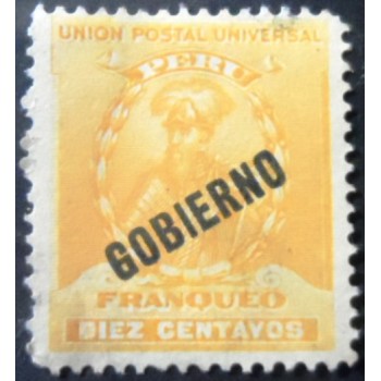 Selo postal do Peru de 1896 GOBIERNO on Francisco Pizarro 10