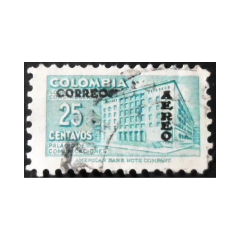 Selo da Colômbia de 1953 Communication building overprint 25