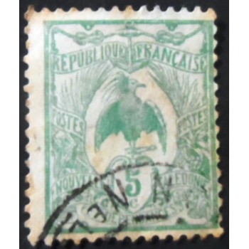 Selo postal da Nova Caledônia de 1905 Bird Kagu 5 U