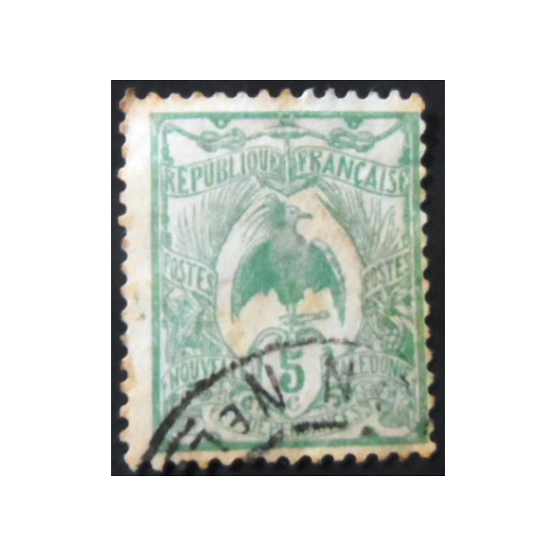 Selo postal da Nova Caledônia de 1905 Bird Kagu 5 U