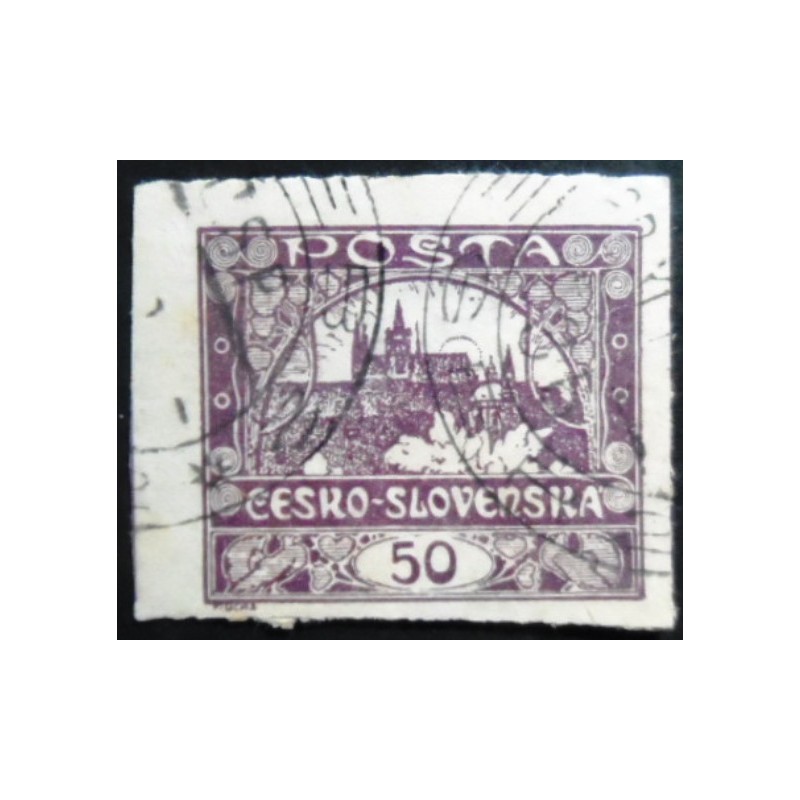 Selo postal da Tchecoslováquia de 1919 Prague Castle 50 U