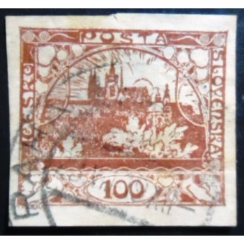 Selo postal da Tchecoslováquia de 1919 Prague Castle 100