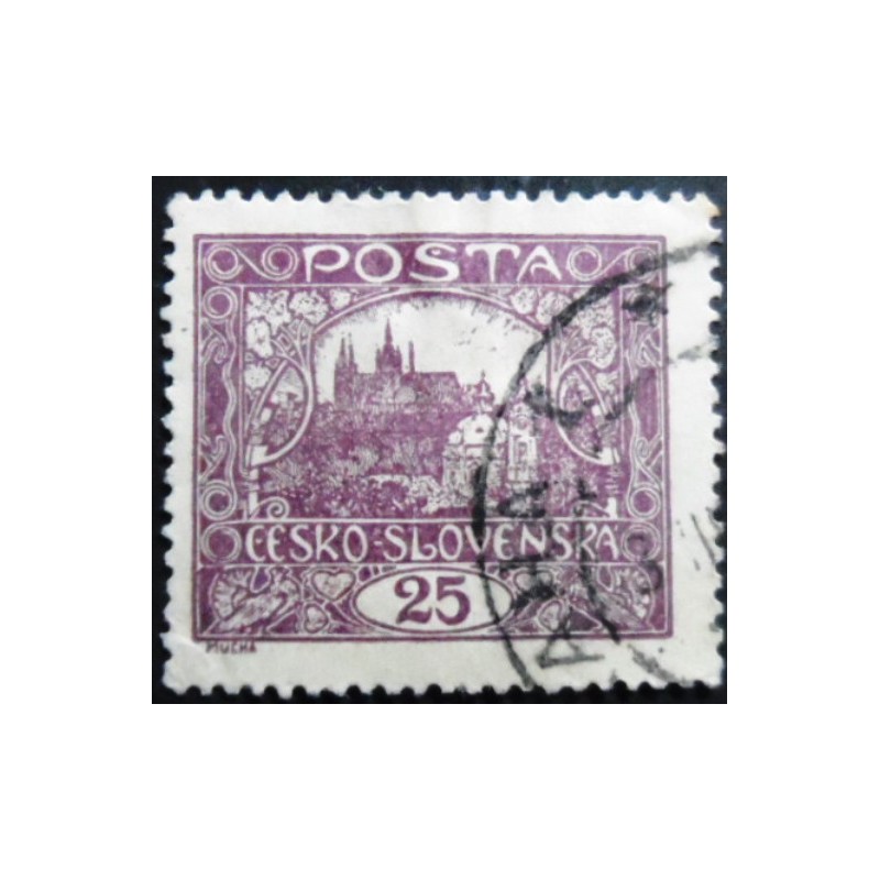 Selo postal da Tchecoslováquia de 1919 Prague Castle 25 D