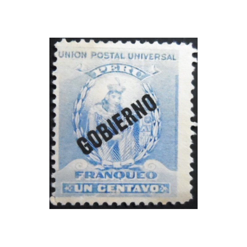 Selo postal do Peru de 1896 GOBIERNO on Francisco Pizarro 1