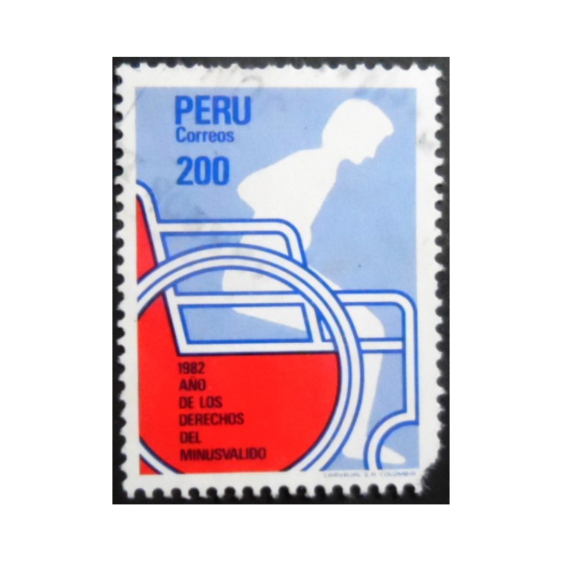 Selo postal do Peru de 1982 Man on Wheelchair