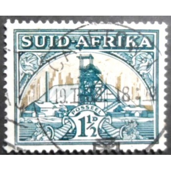 Selo postal da África do Sul de 1936 Gold Mine 1½ Suid