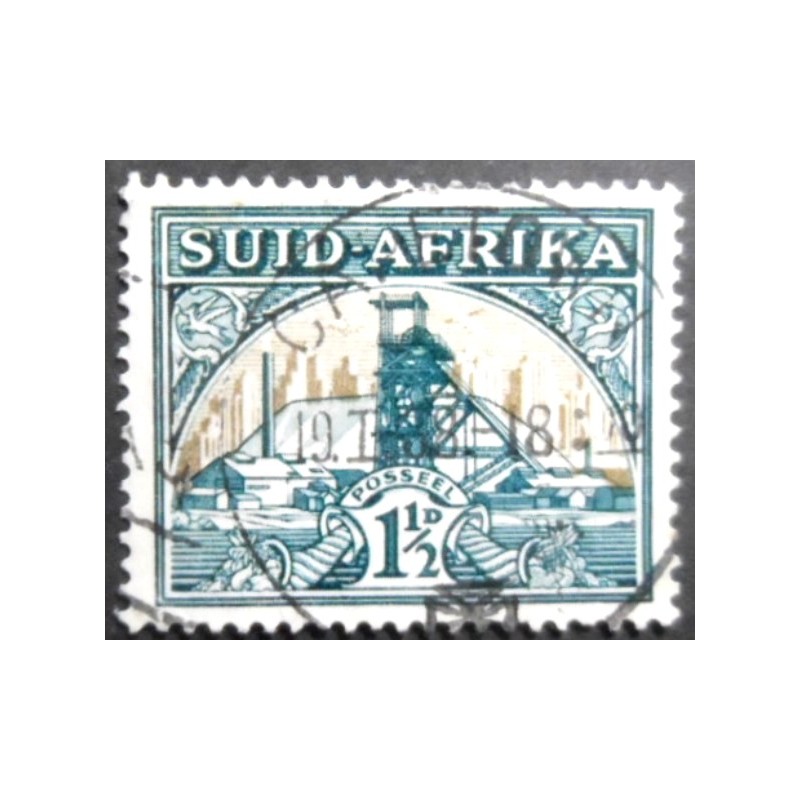 Selo postal da África do Sul de 1936 Gold Mine 1½ Suid