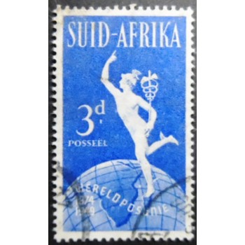 Selo postal da África do Sul de 1949 Hermes on Globe 3