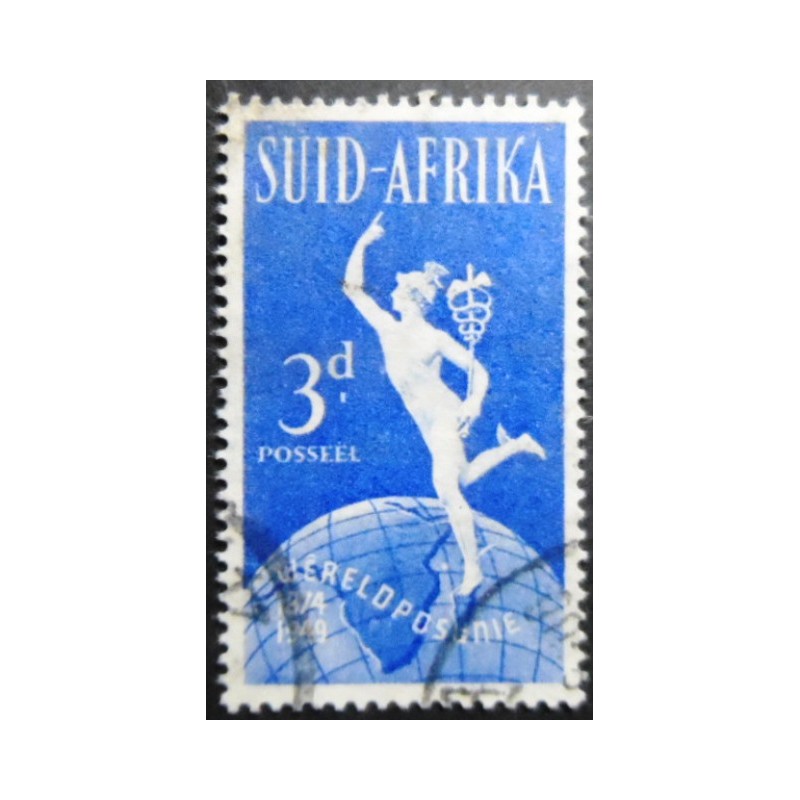 Selo postal da África do Sul de 1949 Hermes on Globe 3