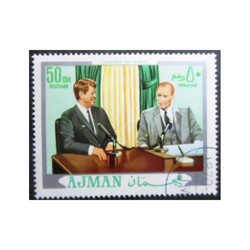 Selo postal de Ajman de 1970 Eisenhower and Kennedy