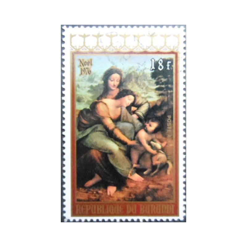 Selo postal do Burundi de 1976 Virgin & Child with St. Anne