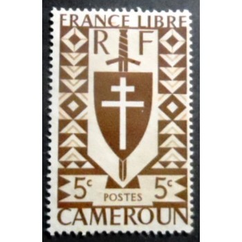 Selo postal dos Camarões de 1942 Lorraine cross and Joan of Arc's shield N