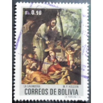 Selo postal da Bolívia de 1972 La Lavandera by M.P. Holguin