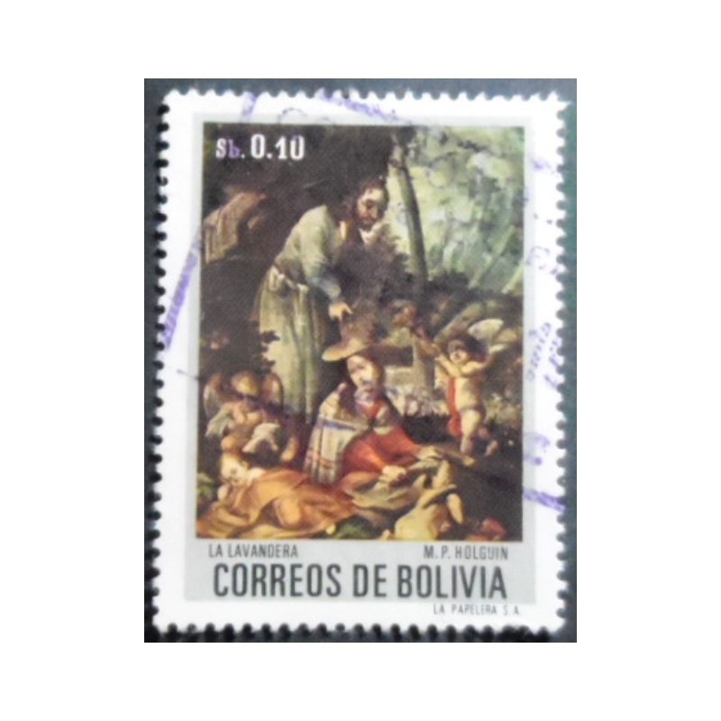 Selo postal da Bolívia de 1972 La Lavandera by M.P. Holguin