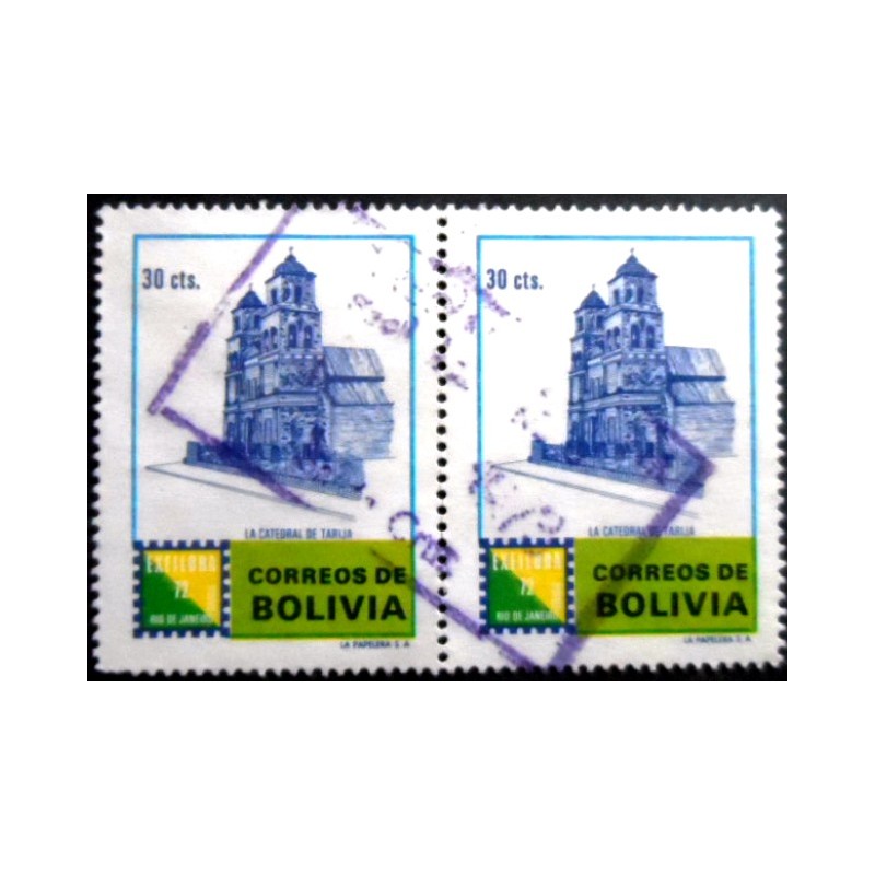Par de selos postais da Bolívia de 1982 Cathedral of Tarija