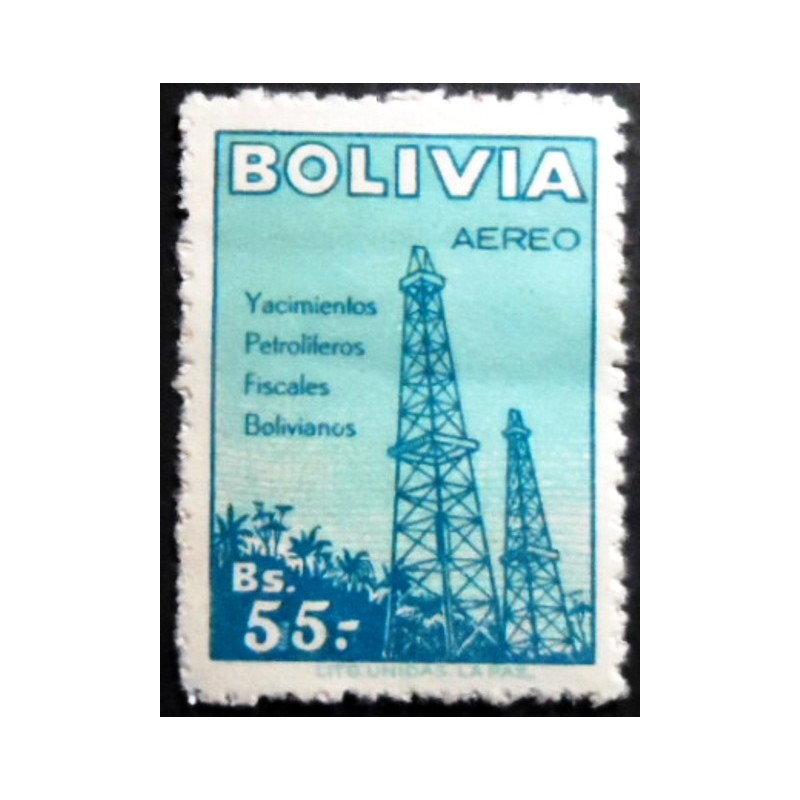 Selo postal da Bolívia de 1955 Oil Derricks 55