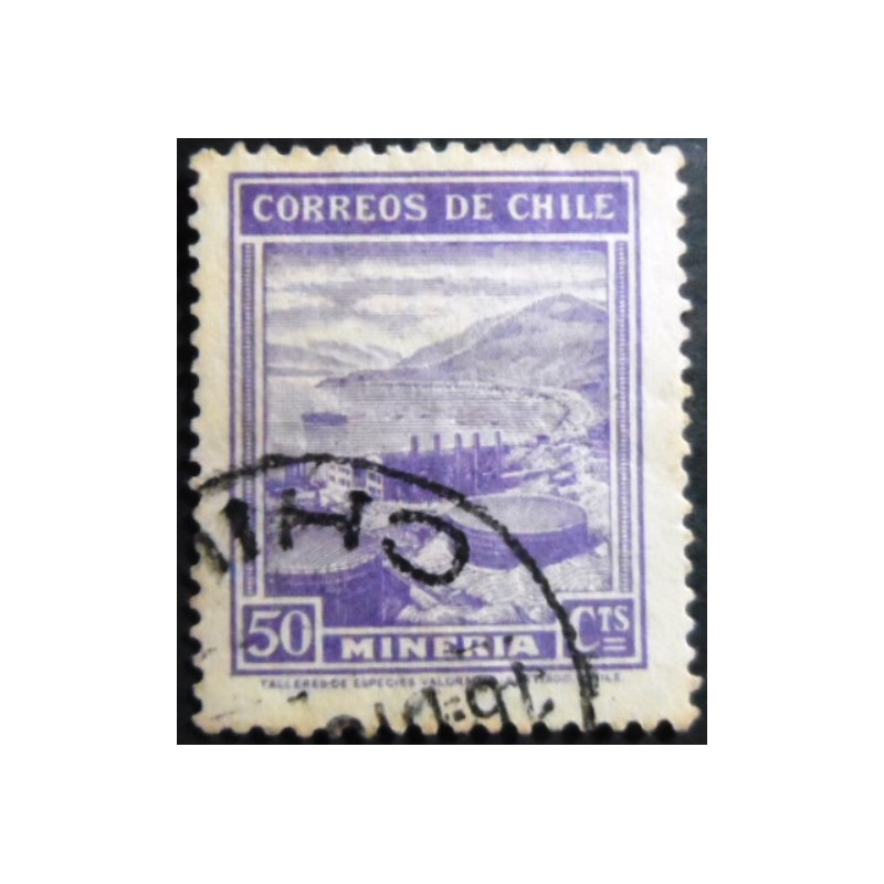 Selo postal do Chile de 1938 Petroleum tanks 50