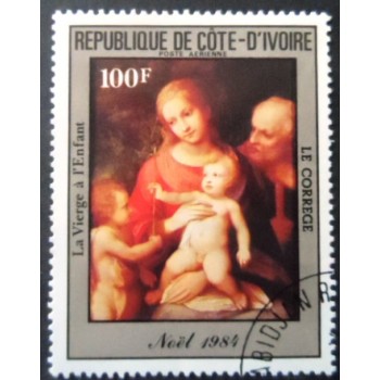 Selo postal da Costa do Marfim de 1985 Virgin and child by Corregio