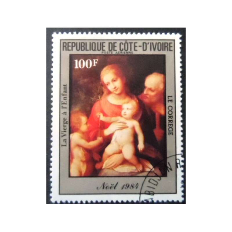 Selo postal da Costa do Marfim de 1985 Virgin and child by Corregio