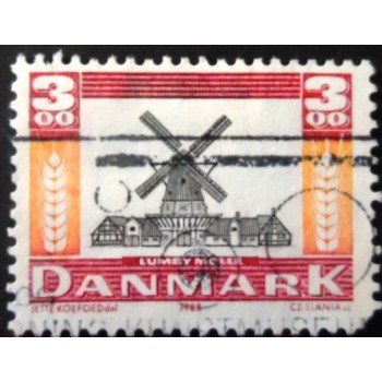 Selo postal da Dinamarca de 1988 - Lumby Windmill