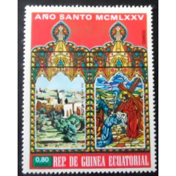 Selo postal da Guiné Equatorial de 1975 Cross Monastery