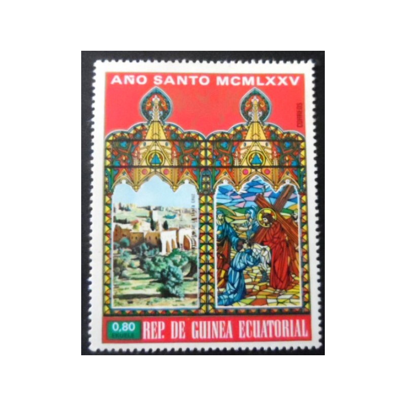 Selo postal da Guiné Equatorial de 1975 Cross Monastery