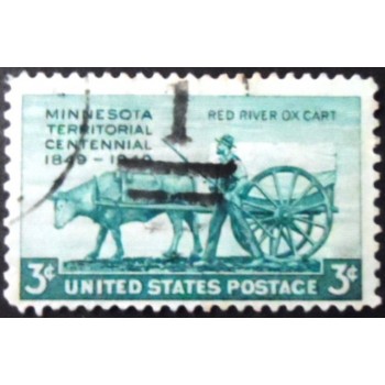 Selo postal dos Estados Unidos de 1949 Pioneer and Red River Cart