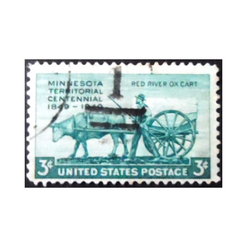 Selo postal dos Estados Unidos de 1949 Pioneer and Red River Cart