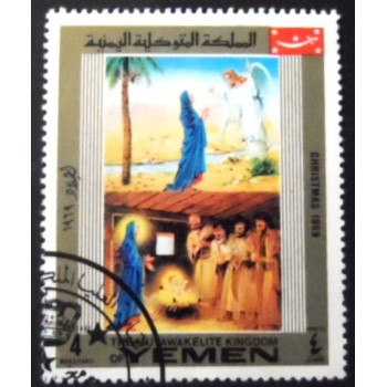 Imagem do selo postal do Reino do Yemen de 1969 The Virgin and the angel anunciado