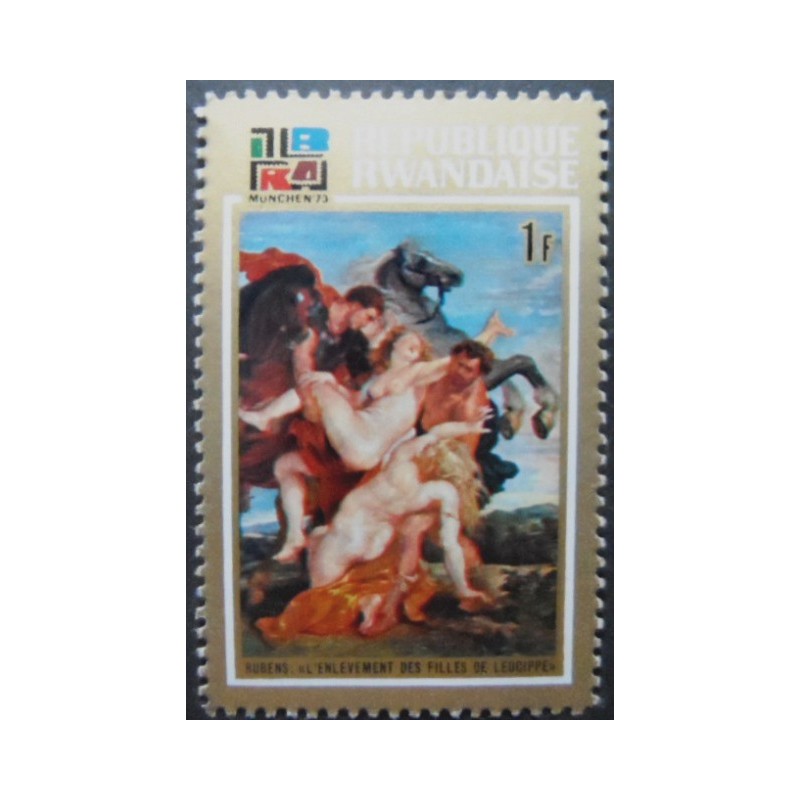 Selo postal de Ruanda de 1973 Abduction of Leucippa’s Daughters by Rubens