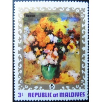 Selo postal das Maldivas de 1973 Chrysanthemums by Pierre Auguste Renoir