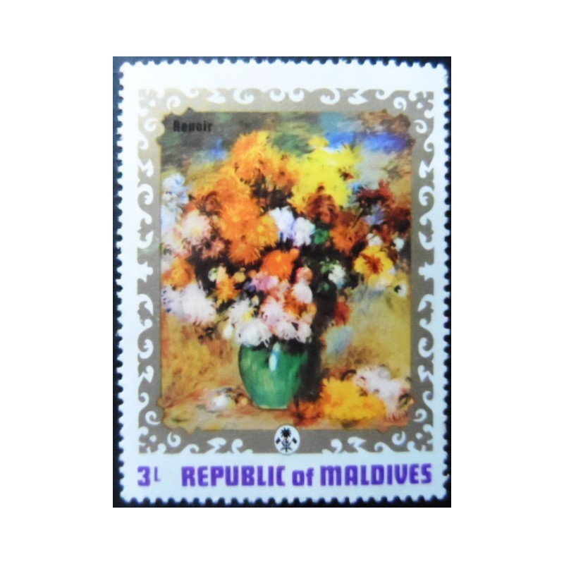 Selo postal das Maldivas de 1973 Chrysanthemums by Pierre Auguste Renoir