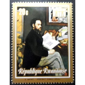 Selo postal de Ruanda de 1973 Emile Zola by E. Manet