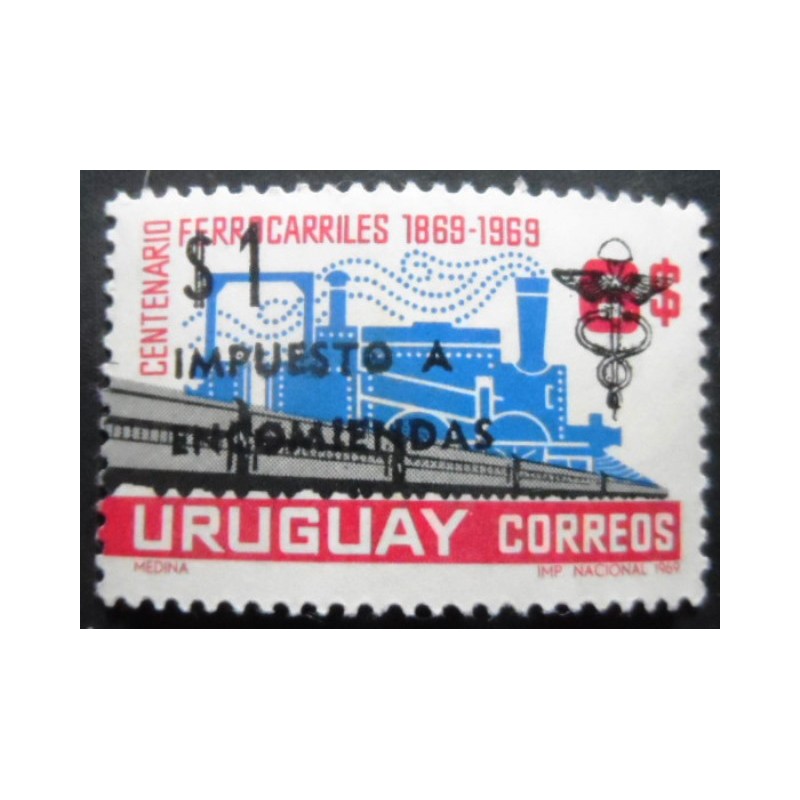 Selo postal do Uruguai de 1972 Old Steam Locomotiv Surcharge
