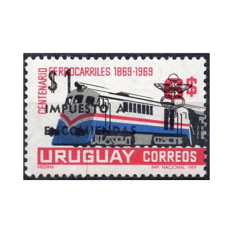 Selo postal do Uruguai de 1972 Railways Surcharge