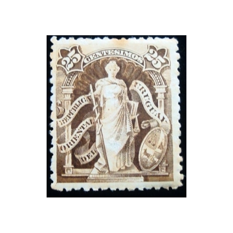 Selo postal do Uruguai de 1901 Justitia 25 M