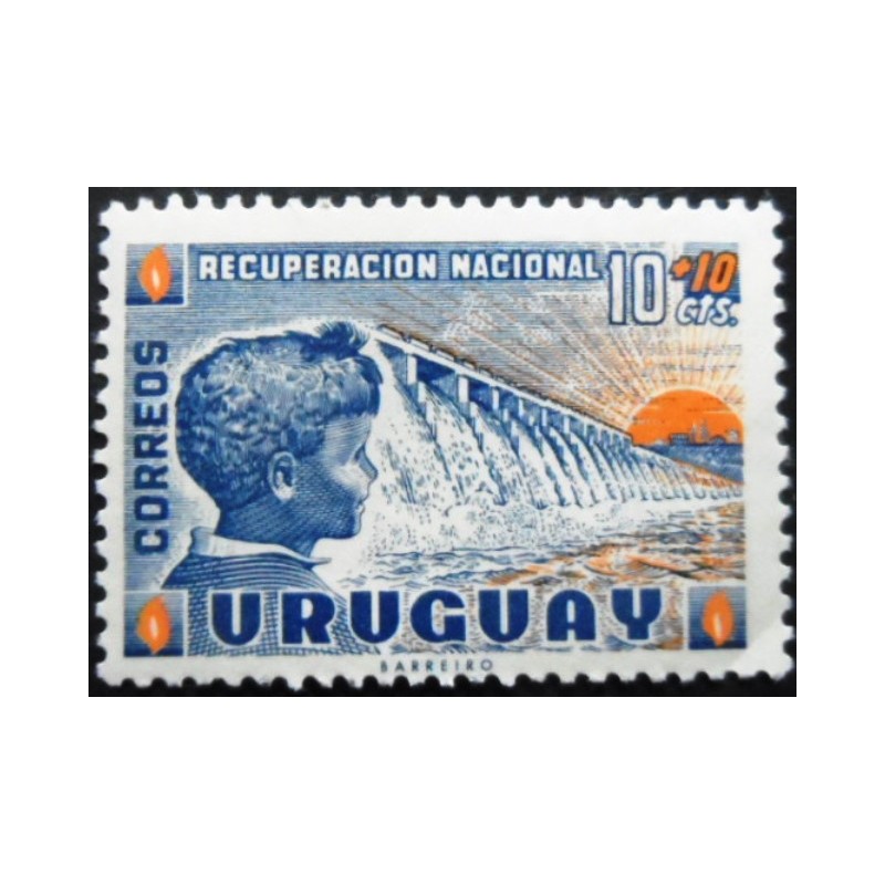 Selo postal do Uruguai de 1959 Dam child and rising sun