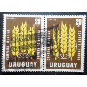 Par de selos postais do Uruguai de 1963 Global campaign against hunger