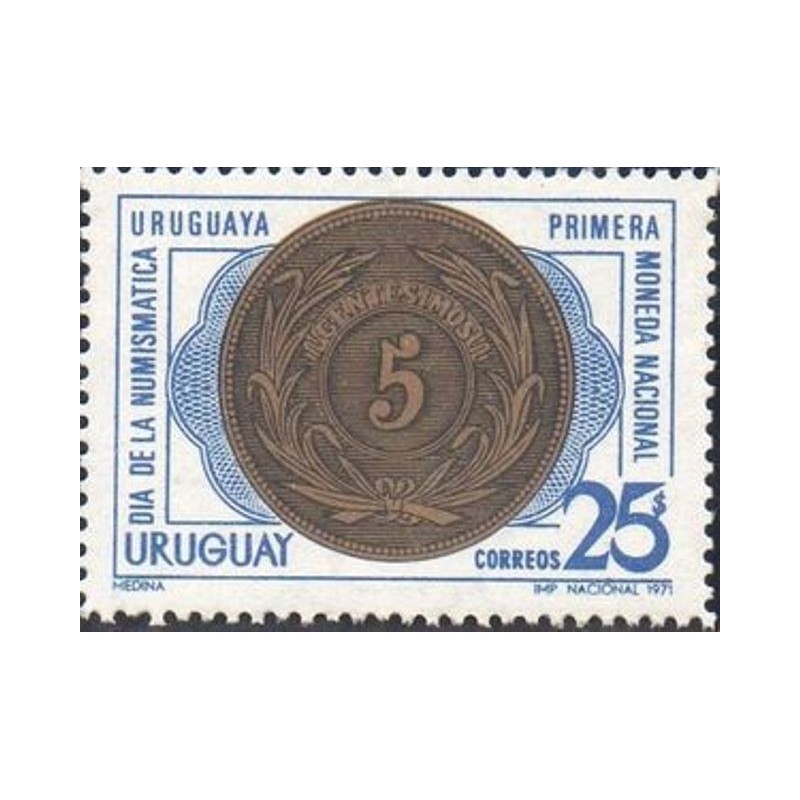 Selo postal do Uruguai de 1971 First uruguayan coin 25 N