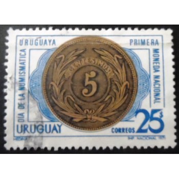 Selo postal do Uruguai de 1971 First uruguayan coin 25 U