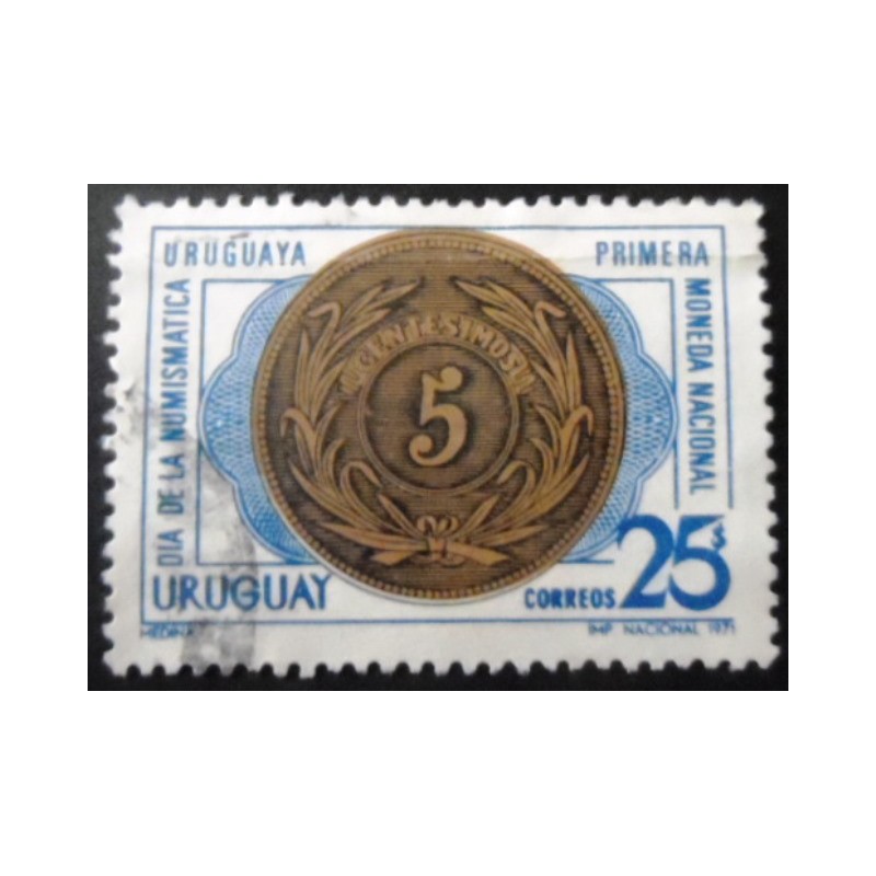 Selo postal do Uruguai de 1971 First uruguayan coin 25 U