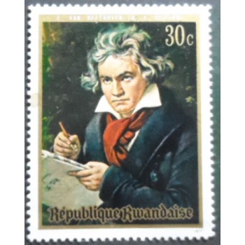 Selo postal de Ruanda de 1971 Beethoven by Joseph Stieler