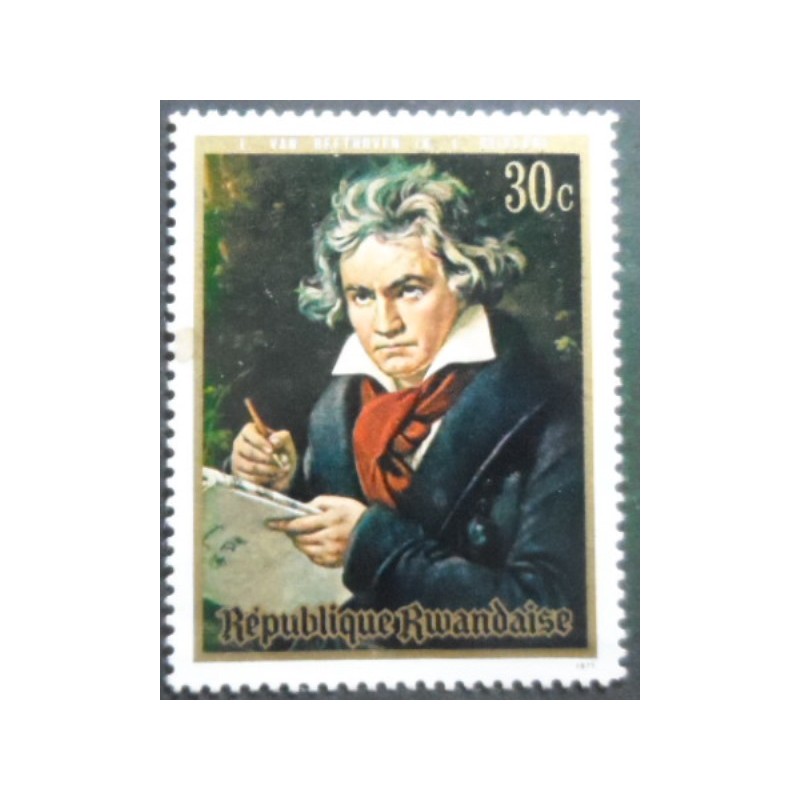 Selo postal de Ruanda de 1971 Beethoven by Joseph Stieler