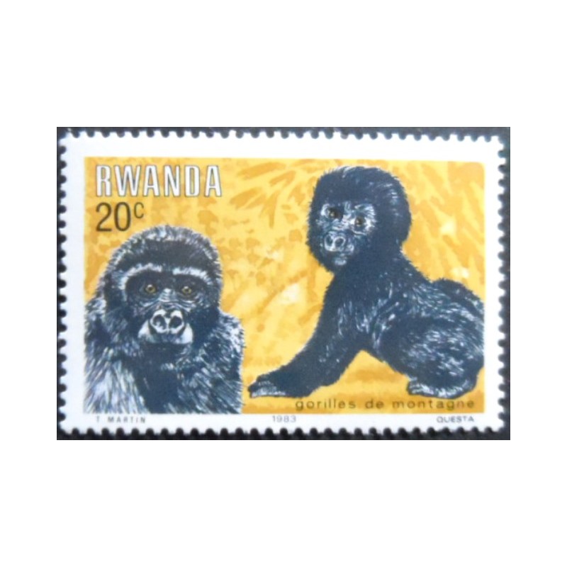 Selo postal da Ruanda de 1983 Mountain Gorilla 20